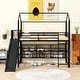 preview thumbnail 3 of 10, Twin Size House Metal Loft Bed with Iron Mesh Shelves and Slide