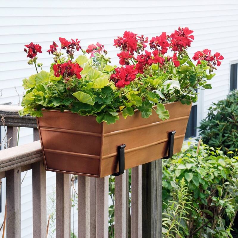 Achla Designs 24" W Rectangle Galvanized Steel Flower Box w/Black Wrought Iron Clamp-On Brackets, Planter
