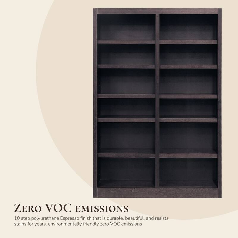 Concepts in Wood Double Wide Wood Bookcase, 12 Shelf, 84 inch Tall