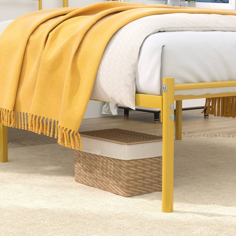 VECELO Victorian Style 14 Inch Metal Platform Bed Frame with Headboard, Heavy Duty Steel Slat Support, No Box Spring Needed