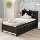 preview thumbnail 1 of 7, Espresso Twin Size Pine Wood Platform Bed with Storage Headboard, Twin Trundle, and 3 Drawers Espresso