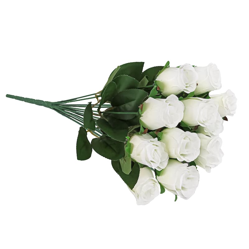 Set of 2 Cream White Artificial Rose Bud Flower Stem Bush Bouquet 19.5in - 19.5" L x 12" W x 12" DP