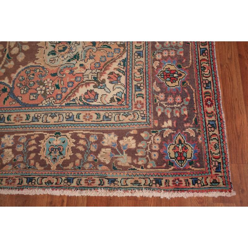 Tabriz Persian Vintage Area Rug Handmade Bedroom Brown Wool Carpet - 8'3" x 11'5"