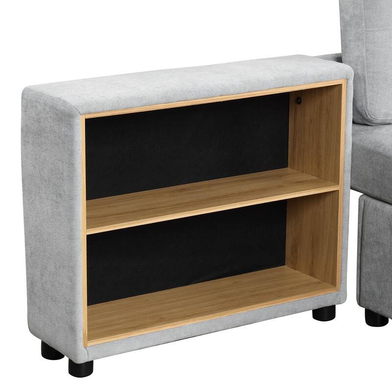 121.2" Chenille Modular Sofa Bed with Two Storage Racks, Free-Combined Design, and Smooth-Rolling Wheels