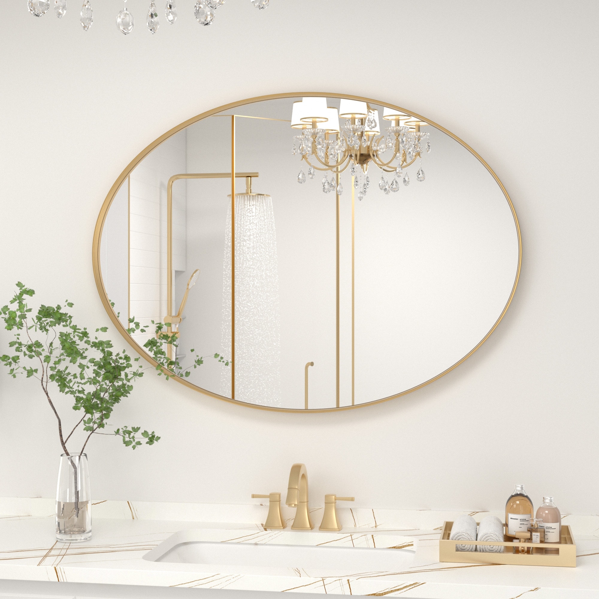 Modern Wall Mirror Oval Mirror with Metal Framed Bathroom Mirror with Round Corner Vanity Mirror for Vertical Horizontal