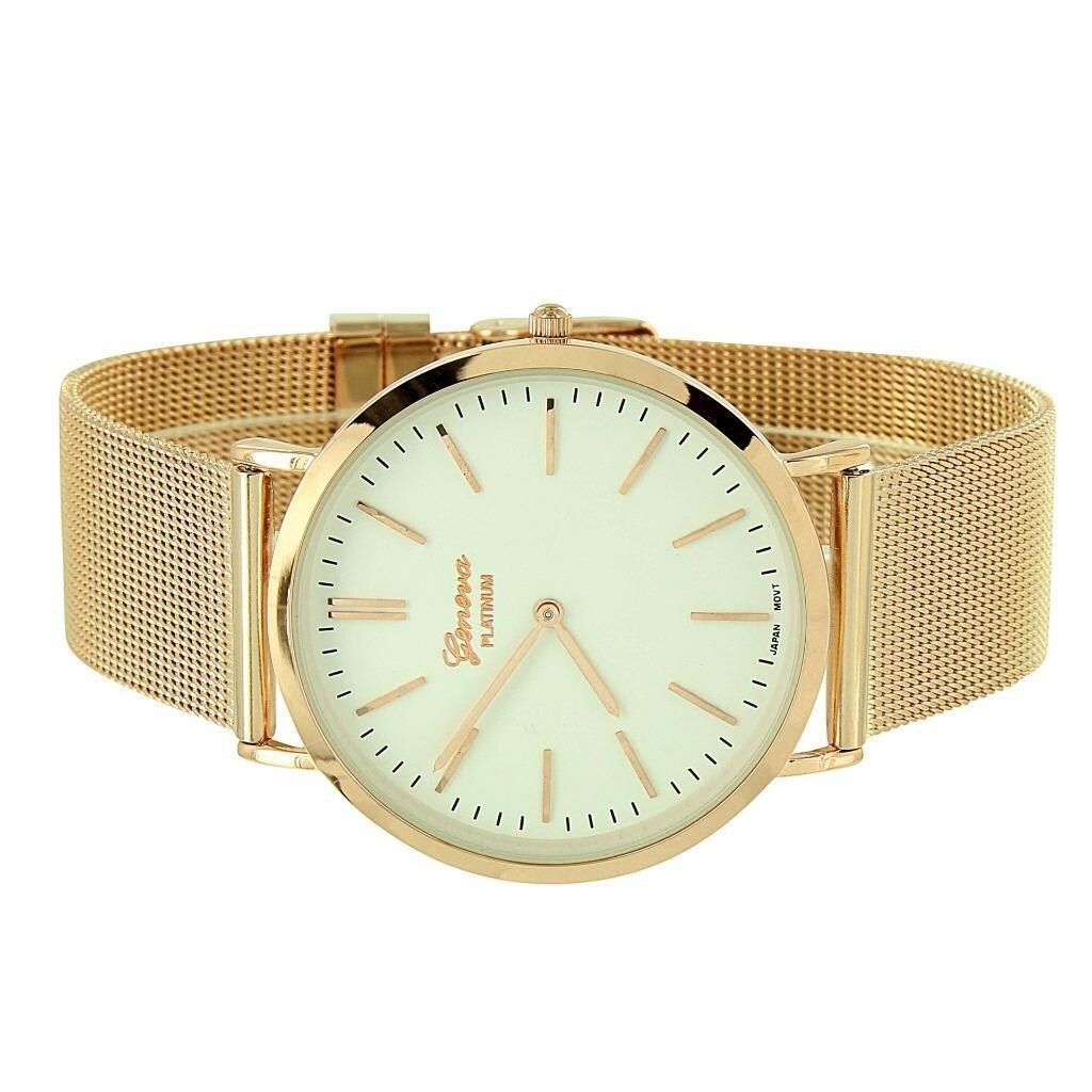 Shop Geneva Men S Watch Rose Gold Finish Mesh Band Analog Display Quartz Movement White Dial Stainless Steel Back Overstock 12818076