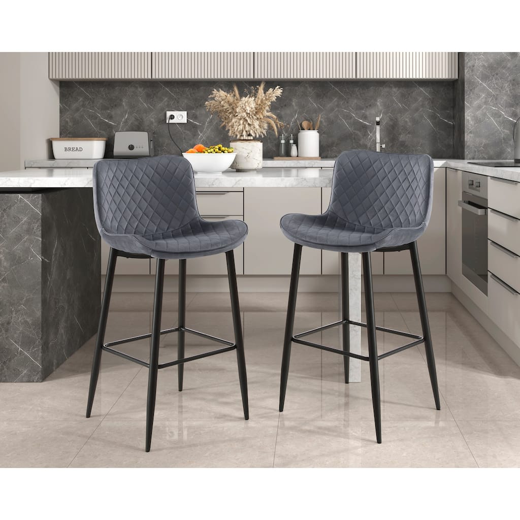 Bar Stools Set of 2, Counter Height Bar Stools with Velvet Cushion Seat, Dining Room Chairs with Back and Metal Legs