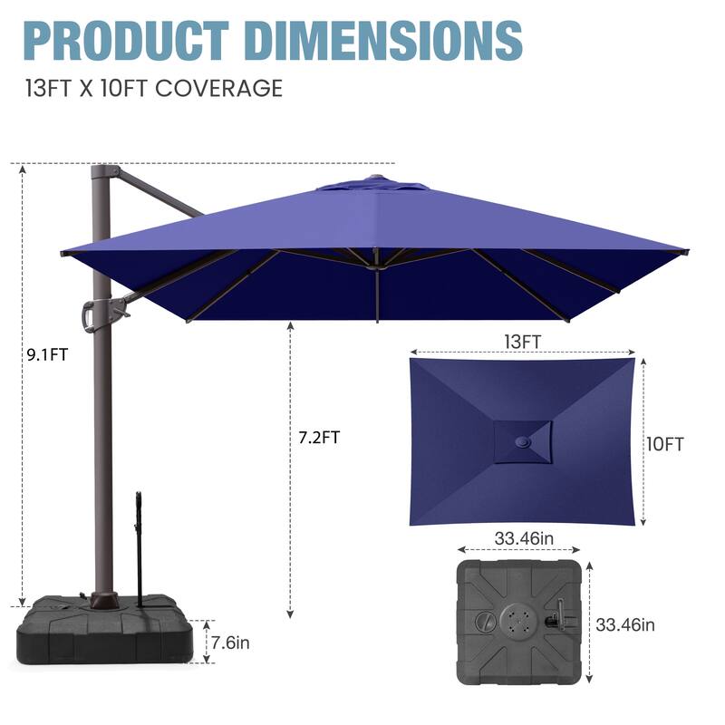 VredHom 10 x 13 Ft Outdoor Wind Vent Cantilever Patio Umbrella with Rod Base