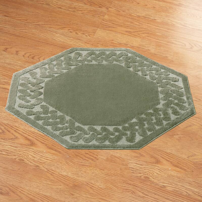 Herringbone Trim Skid-Resistant Backing Accent Rugs - Sage - 48" - Octagon