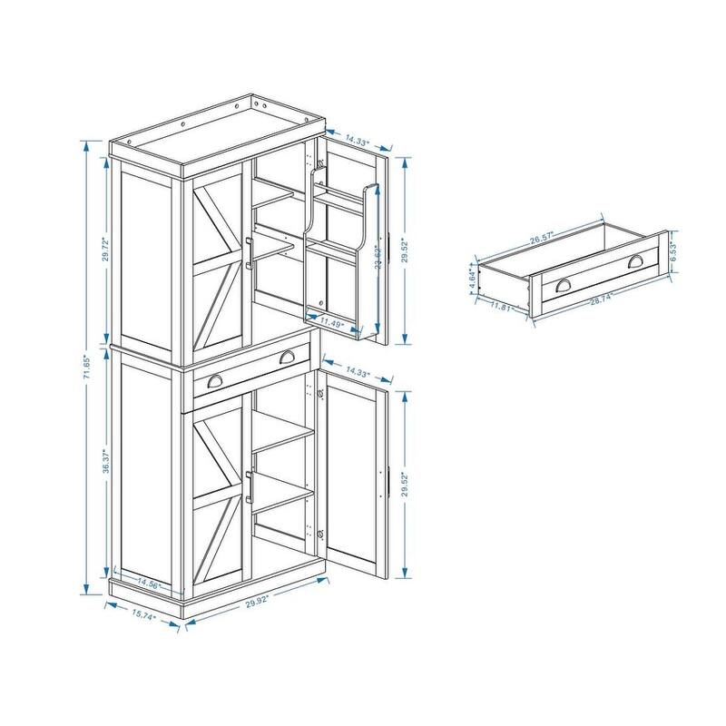 71" Kitchen Pantry Storage Cabinet Buffet Server Cabinet with 4 Doors