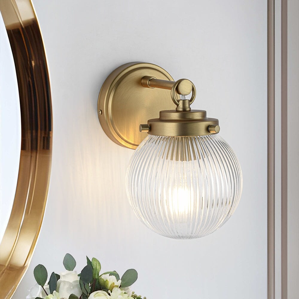 6.3 W 1 Light Brushed Brass Ribbed Glass Single Globe Wall Sconce Brushed Brass On Sale Bed Bath Beyond 41425559