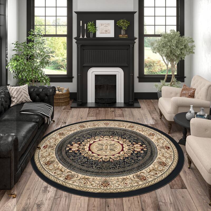 Soho Modern & Contemporary Medallion Indoor Area Rug - 7'11'' Round - Black