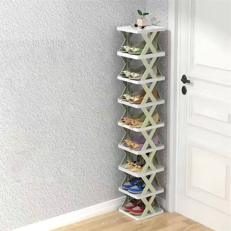 9 Tier Narrow Entryway Shoe Rack Plastic Vertical Shoe Organizer