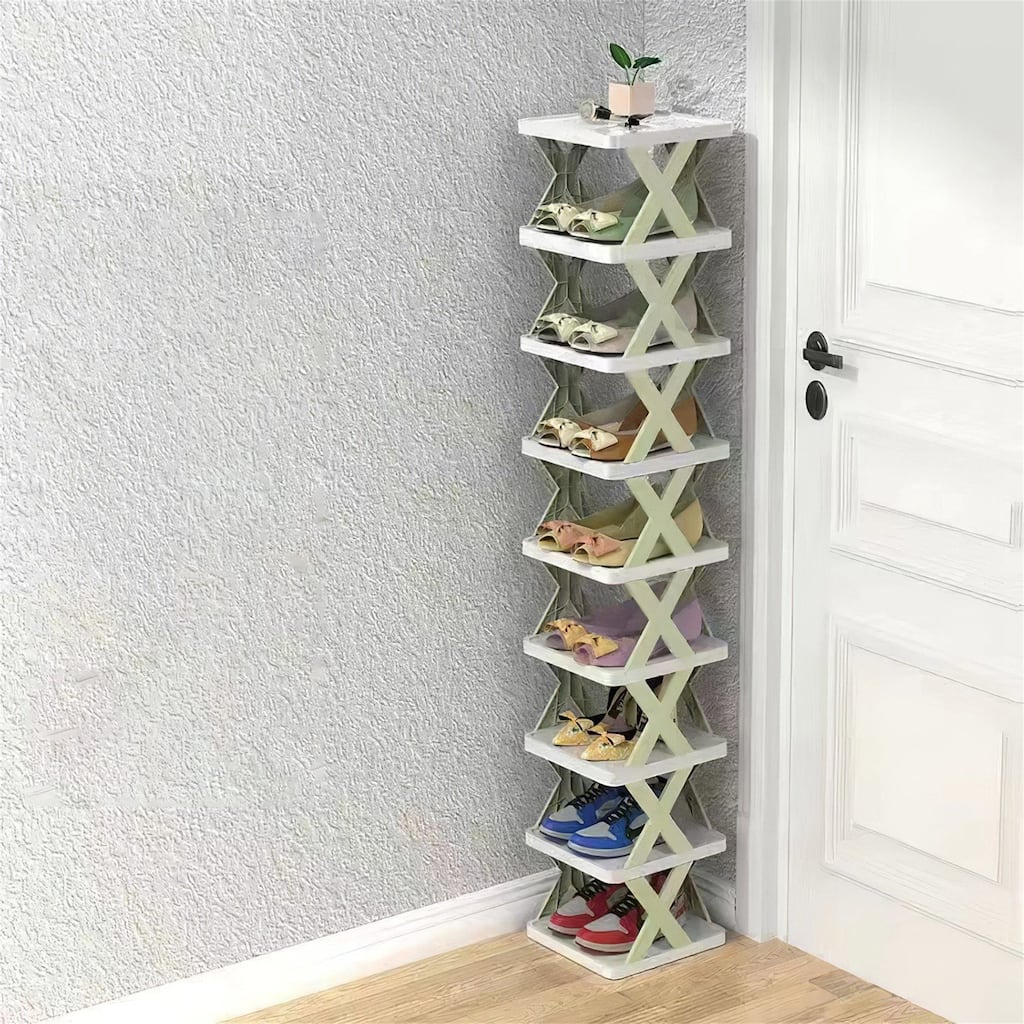 9 Tier Narrow Shoe Rack Free Standing Vertical Shoe Organizer Plastic Shelf Closet