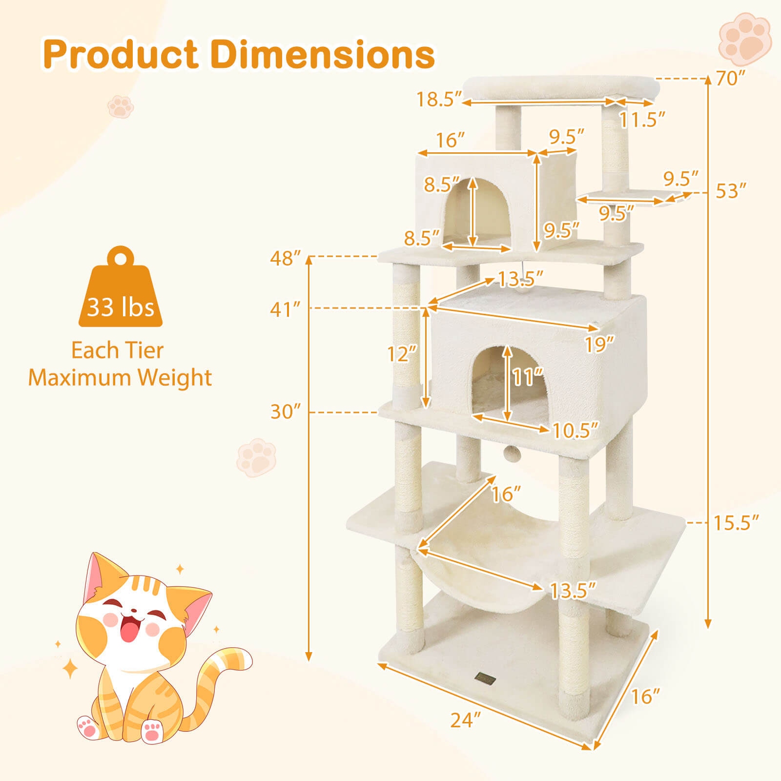 Costway 70” Large Cat Tree for Indoor Cats with Plush Top Perch, Dual - See Details