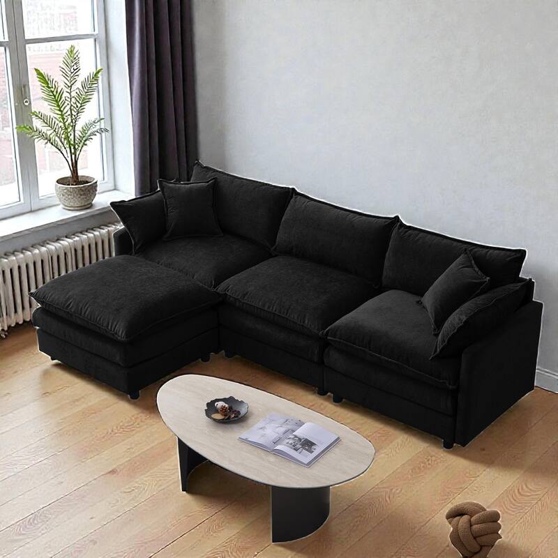 105" L-Shaped Modular Sectional Sofa with Ottoman, Soft Chenille Upholstery, 3-Seater Couch