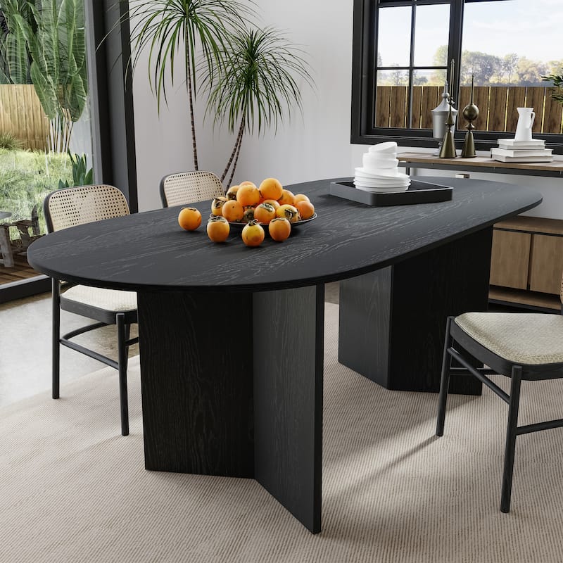 Solid Wood Farmhouse Dining Table with V-Shaped Legs and Oval Wood Top for Modern Dining Rooms & Family Gatherings - 67"x33.5" - Black
