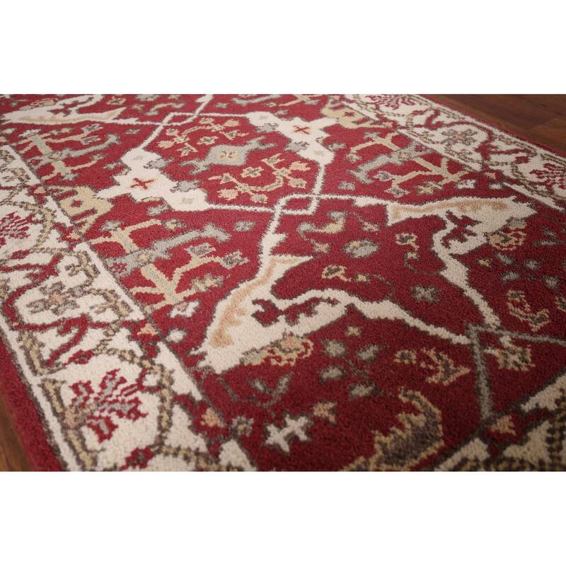 Red & Ivory Oushak Indian Accent Rug Hand-Knotted Wool Carpet - 2'11"x 4'9"