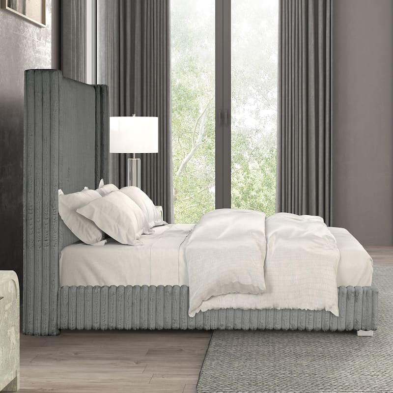 Furniture of America Draper Modern Chenille High Wingback Platform Bed