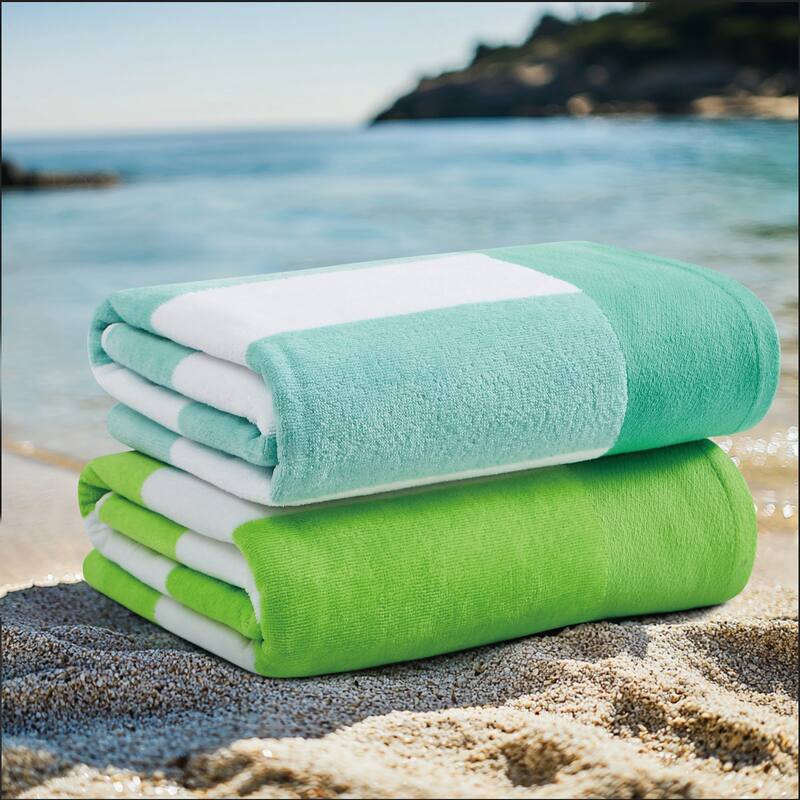 Oceanfront Resort Cabana Stripe 2 Pack Beach Towel - 36x72 - (1)Green/(1)Turquoise