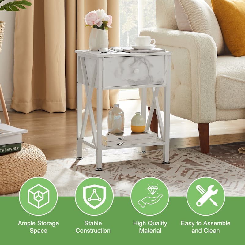 Javlergo Set of 2 Nightstand with 1 Drawer and Storage Shelf, End Table Bedside Table for Bedroom Living room Office
