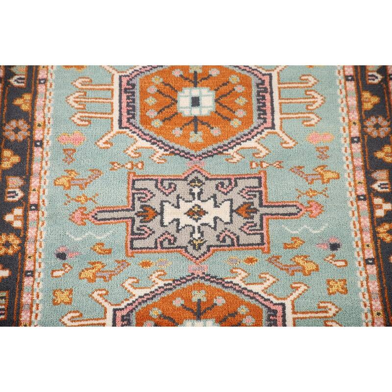 Turquoise / Green Kazak Oriental Foyer Rug Handmade Wool Carpet - 3'1" x 5'0"