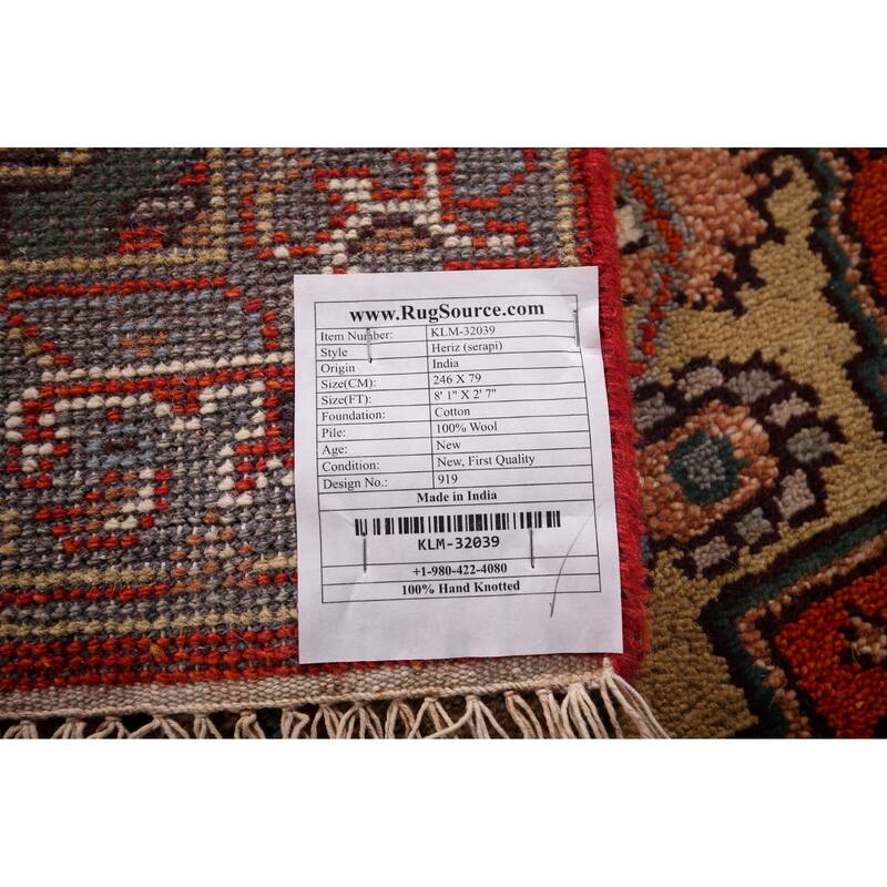 Orange Heriz Serapi Oriental Runner Rug Hand-Knotted Wool Carpet - 2'7"x 8'1"