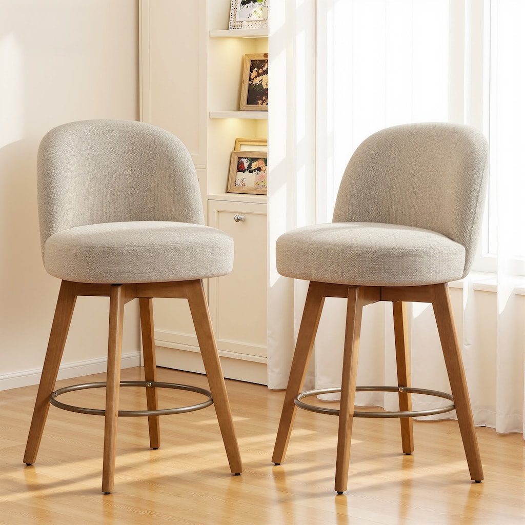 26" Upholstered Swivel Counter Stool With Solid Wood Frame - 37.8"H x 19.7"W x 23.2"D