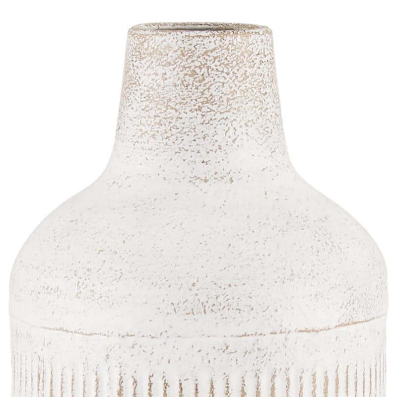 14" Off White And Natural Geometric Metal Cylinder Table Vase - 5.91