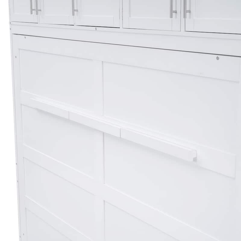 Full Murphy Wall Bed with Top Storage Cabinets - Space Saving Fold-Away Bed for Guest Rooms & Offices