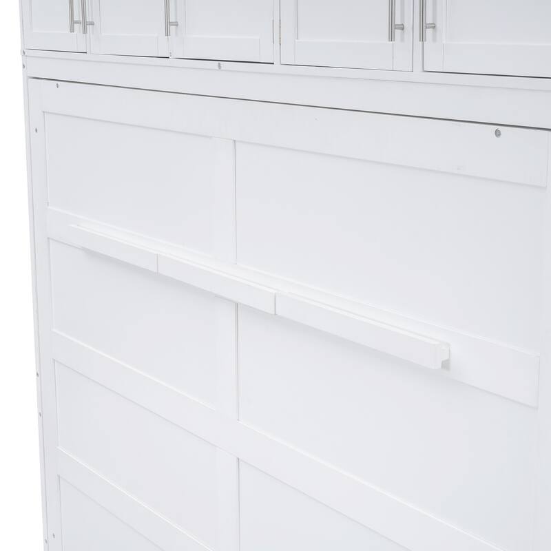 White Full Size Modern Style Multi-function Murphy Bed with Top Cabinets for Small Apartment or Studio