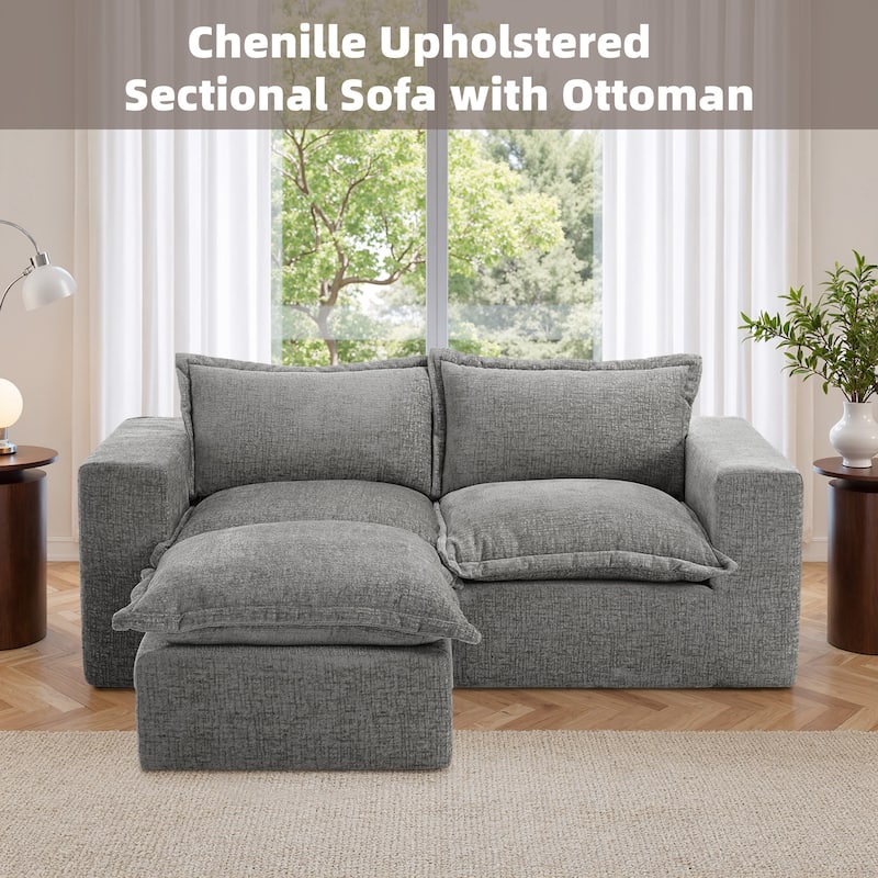 Chenille No Assembly Modular Sectional Sofa Cloud Couch with Ottoman