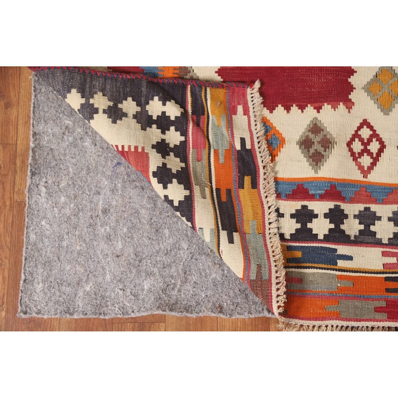 Vegetable Dye Kilim Qashqai Persian Antique Rug Hand-Woven Wool Carpet - 5'4"x 9'11"