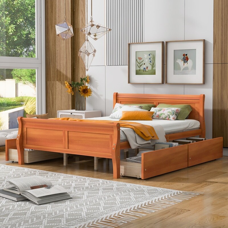 Sleeplanner 47 inch tall store wood platform bed with headboard