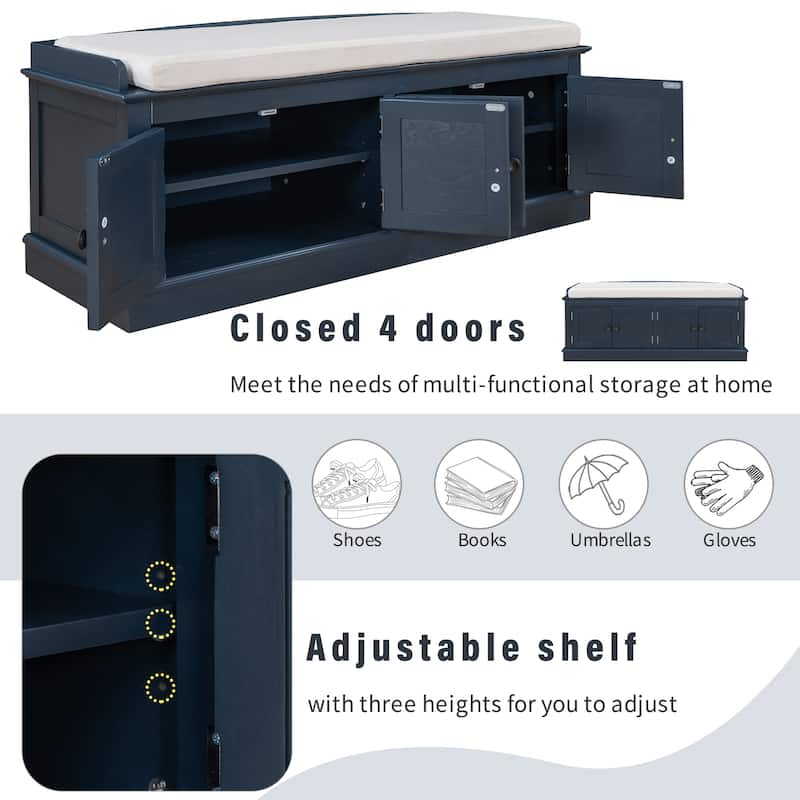 Entryway Storage Bench with 4 Doors and Adjustable Shelves