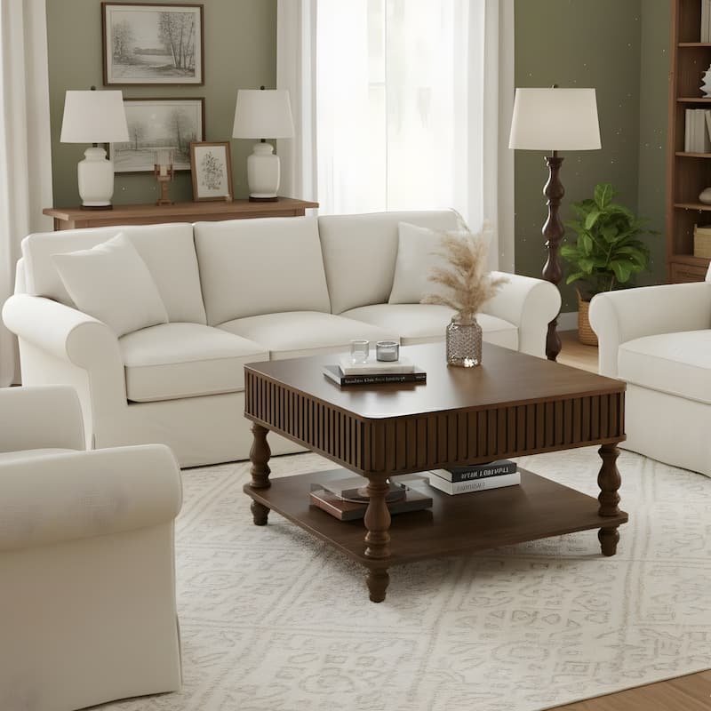 Rustic Style Lift-Top Coffee Table with Hidden & Open Storage