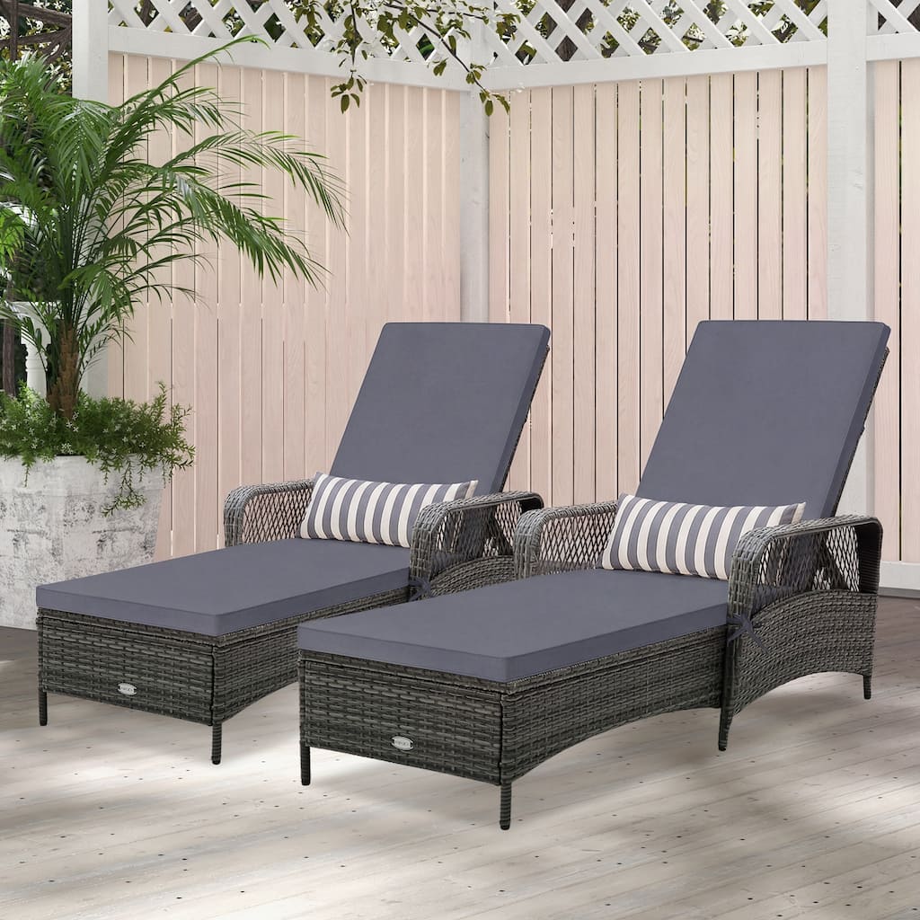 Gymax 2 PCS Outdoor Chaise Lounge Chair Patio Recliner w/ 6-Level