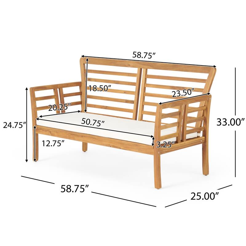 Caydon Acacia Wood Outdoor Loveseat with Cushions by Christopher Knight Home