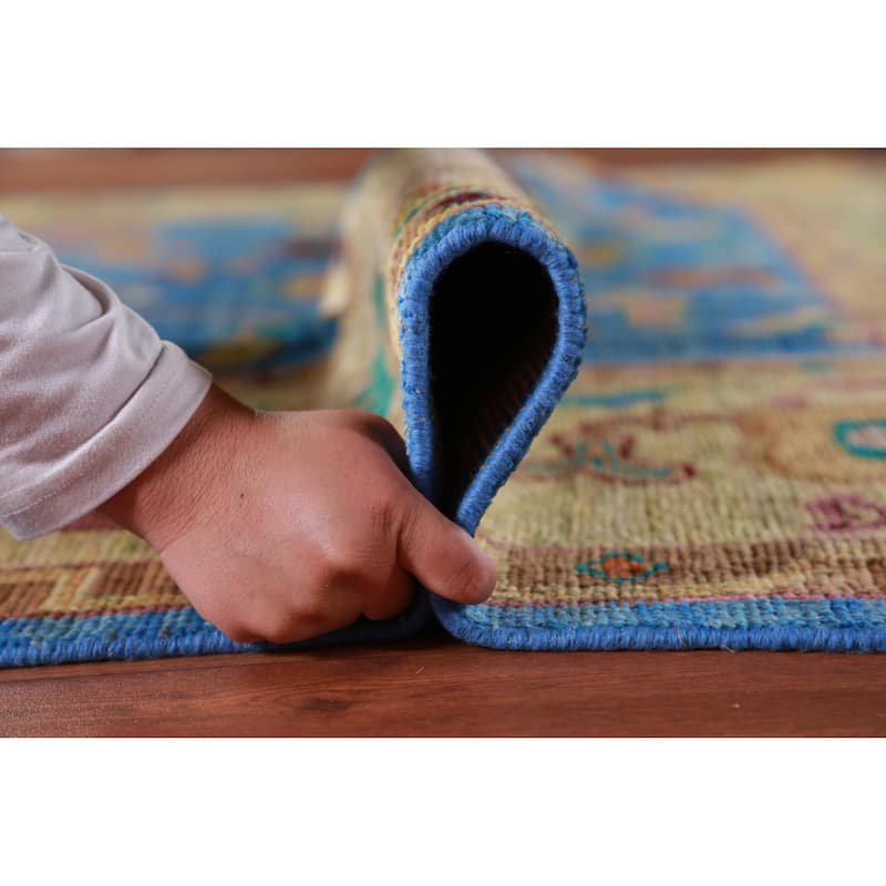 Hand Knotted Oriental 100% Wool Carpet Transitional All-Over Navy Blue & Blues Oushak Area Rug - 9' 8'' X 8' 1''