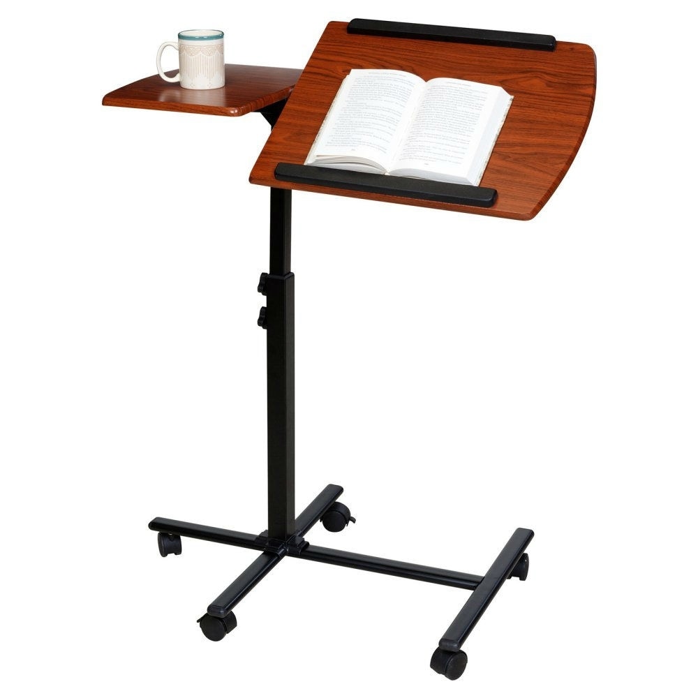 Overstock Adjustable Height Laptop Cart Computer Desk in Cherry Finish