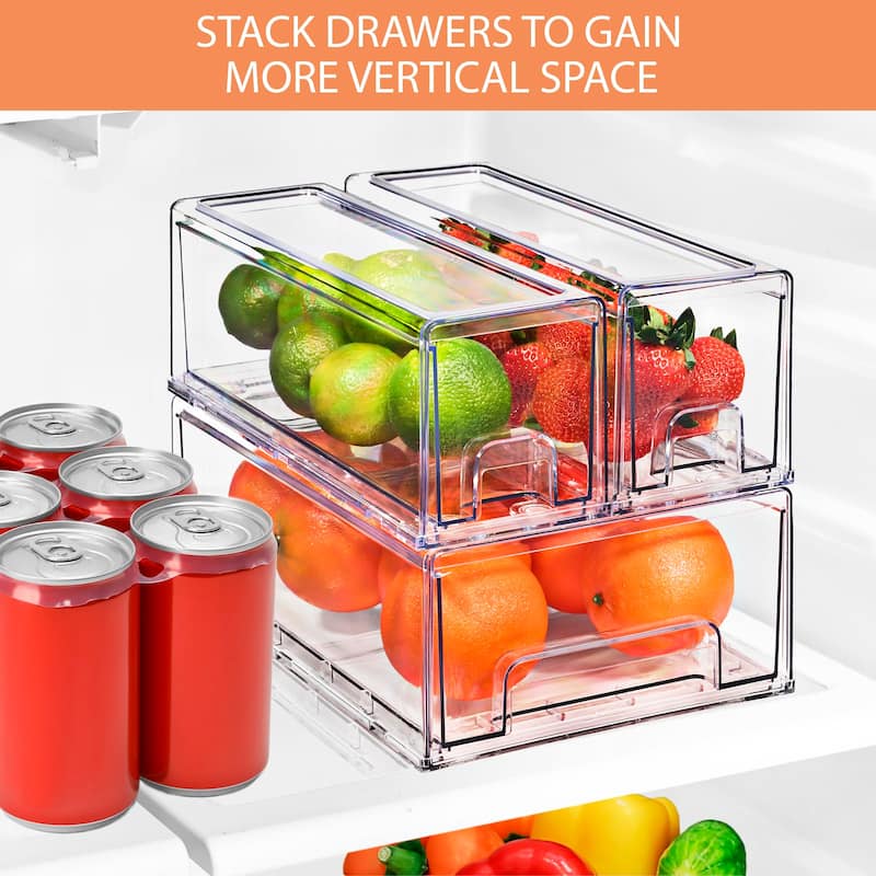 Sorbus Fridge Drawers Clear Stackable Pull-Out Refrigerator Food Kitchen Freezer Vanity - 1 Medium, 2 Small Bins (3 Pack)