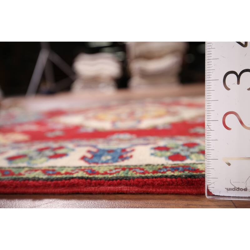Red Geometric Kazak Pakistan Accent Rug Handmade Wool Carpet - 2'9" x 3'9"