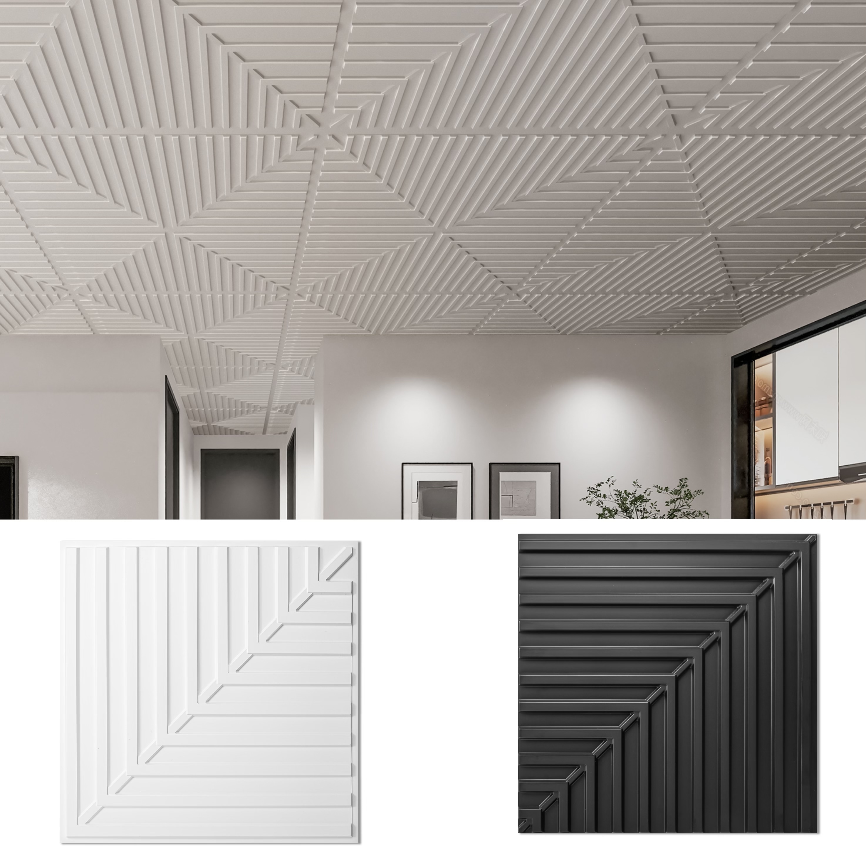 Art3d 12-sheet 3D PVC Wall Panels Ceiling Tiles-Cover 48sq.ft.