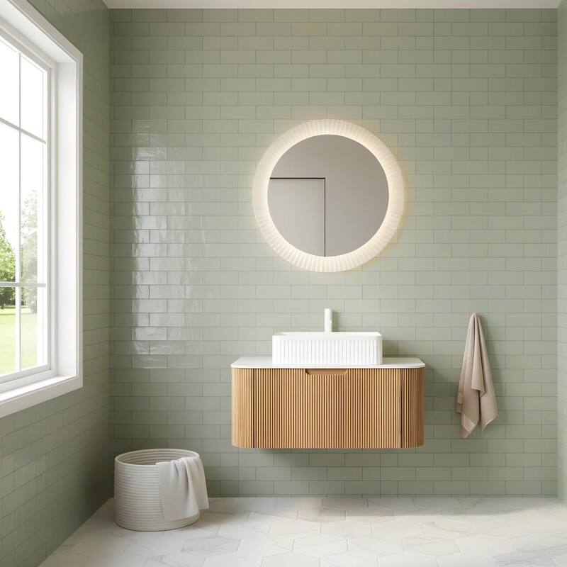Wall Mounted Bathroom Vanity with White Rectangular Ceramic Basin