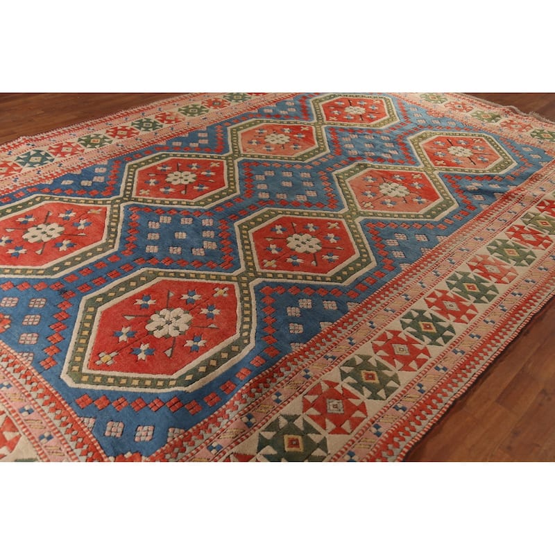 Blue Geometric Anatolian Turkish Area Rug Handmade Wool Carpet - 8'2"x 12'3"