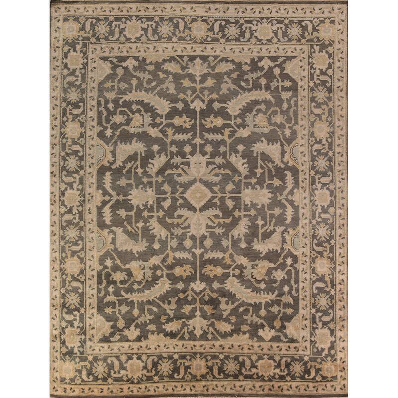 Grey Floral Oushak Indian Area Rug Handmade Wool Carpet - 8'1"x 10'0"