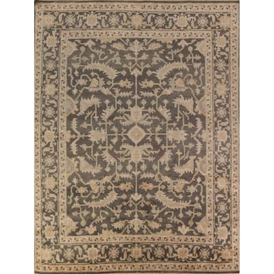 Grey Floral Oushak Indian Area Rug Handmade Wool Carpet - 8'1"x 10'0"
