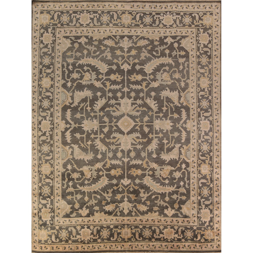 Grey Floral Oushak Indian Area Rug Handmade Wool Carpet - 8'1"x 10'0"