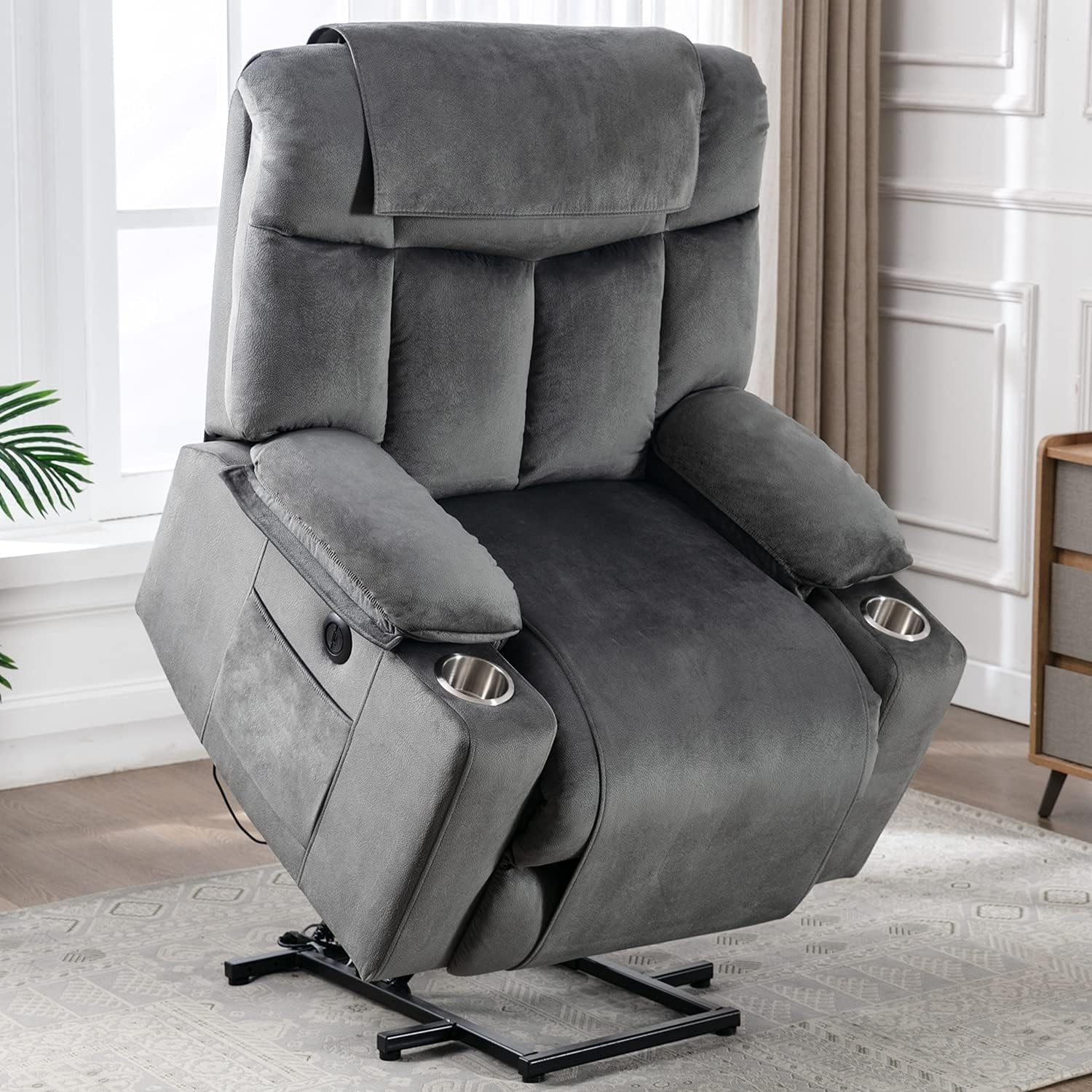 Power lift recliner covers outlet