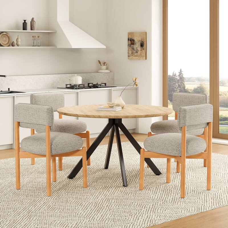 Modern Wooden Blended Linen Dining Chair (Set of 2)